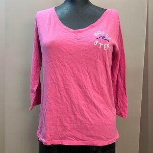 2010’s Hollister Embroidered Pink Jersey Tee 3/4 Sleeve Size Small